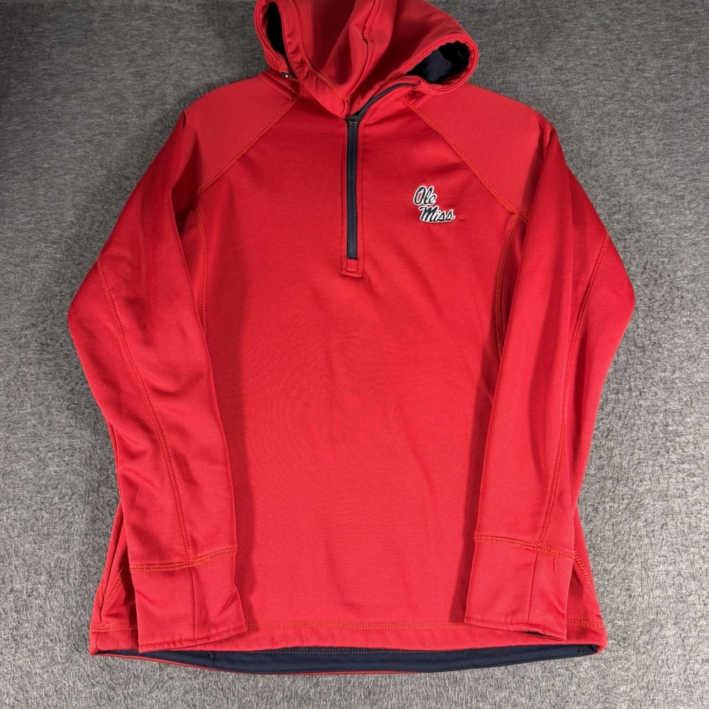 Ole Miss Rebels Red Womens Small Red 1/4 Zip Pullover Embroidered Logo Football